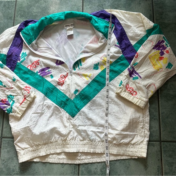 VTG 80s Retro Maximalist Artsy Abstract Colorful Quarter Zip Windbreaker - Picture 4 of 7